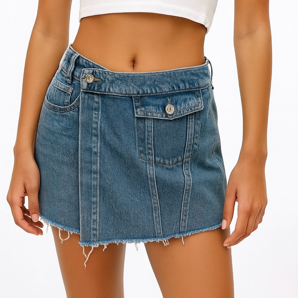 Zara Faded Denim distressed high waist mom skorts